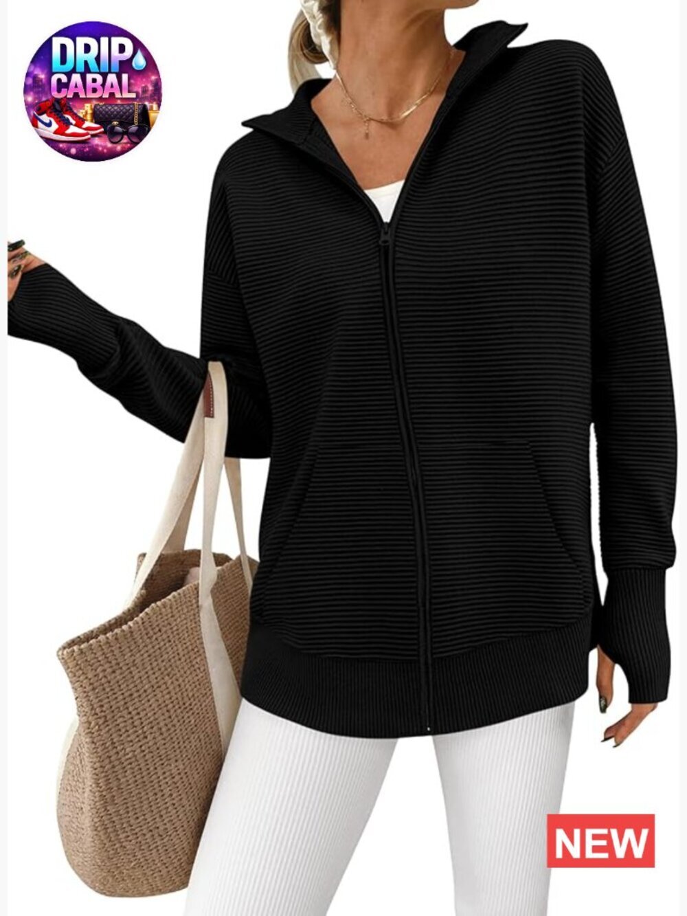 Long Sleeve Zip Up Cardigan Sweater Tunic with Thumb Holes Kangaroo Pocket